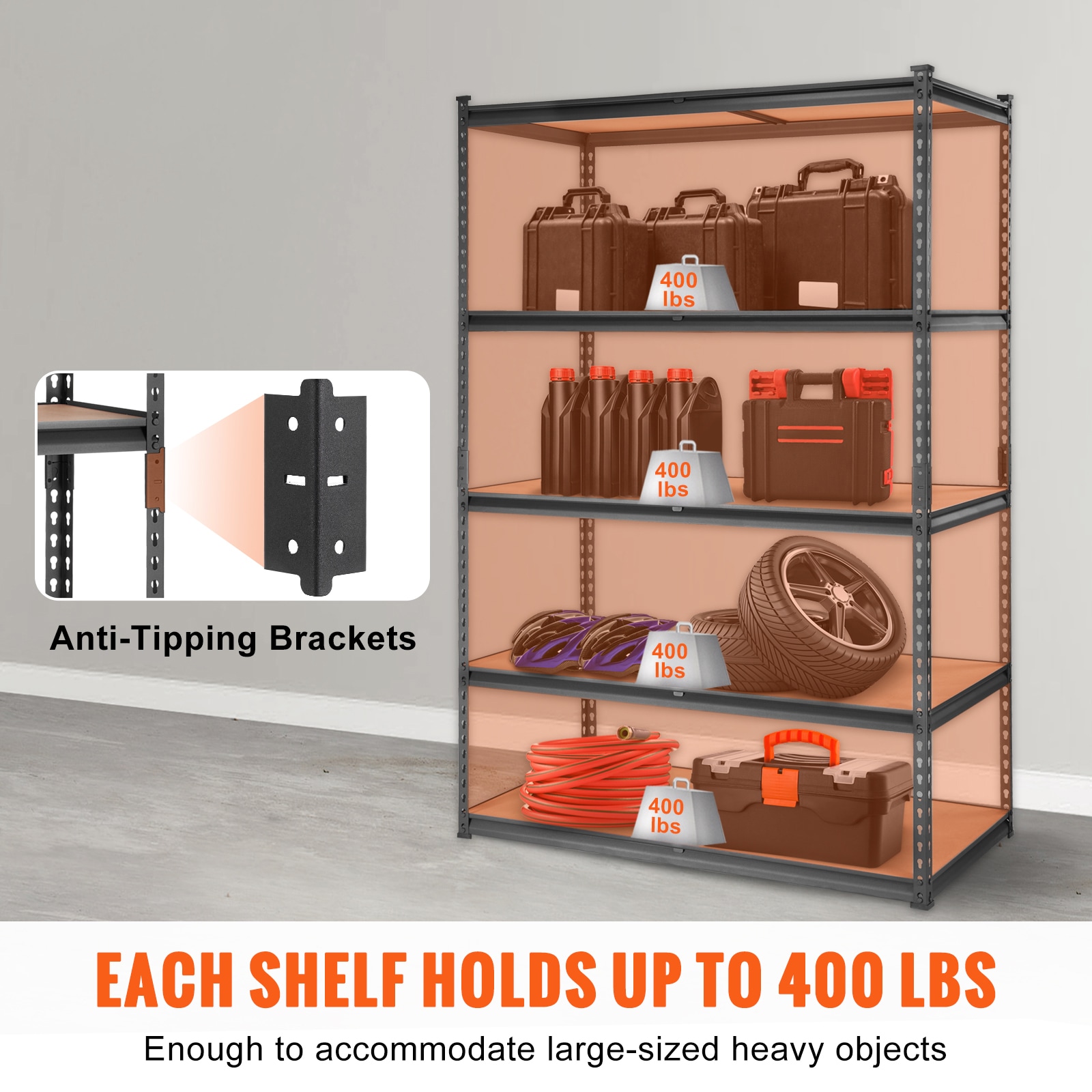 Heavy Duty Metal Storage Shelving Unit 5 Tier Adjustable Rack Black_voghion.com